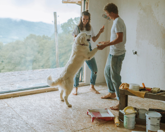 couple with dog